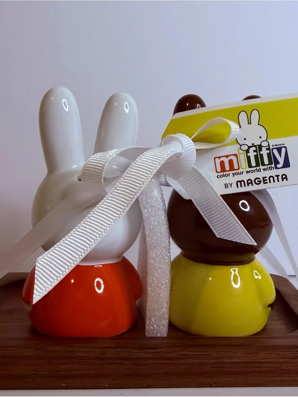 miffy Magenta Ceramic Bunny Salt & Pepper Set in White, Brown, Yellow & Orange